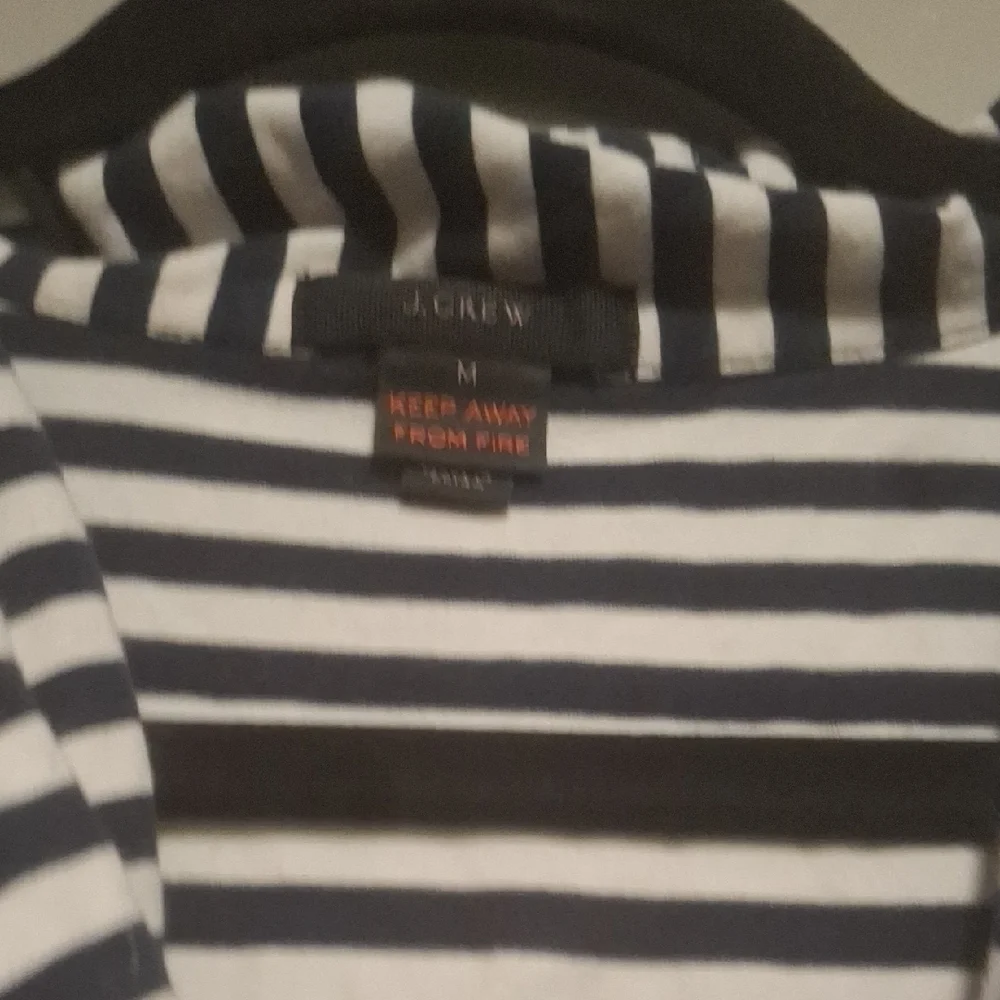 JC CREW Black and White Striped Button Down Shirt with V-Neck